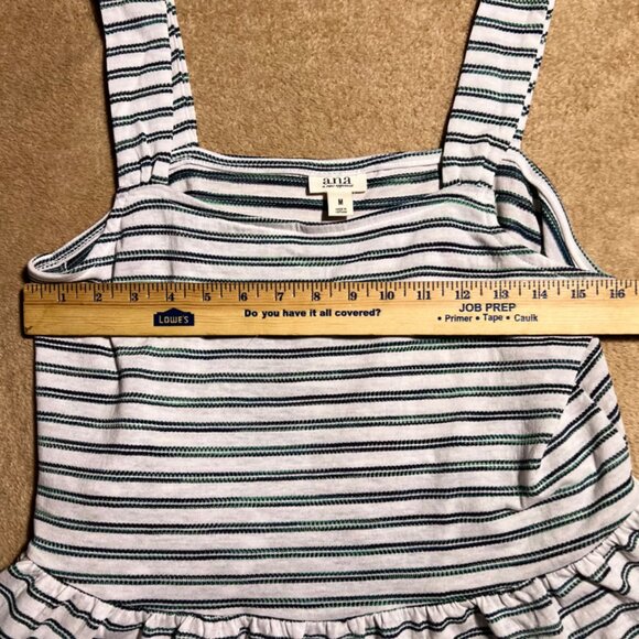 A.N.A A New Approach Women Medium White Blue Green Ruffle Stripe Tank Top (D)‎ - Picture 7 of 9